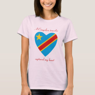 Camiseta do Coração com a Bandeira do Congo-Kinsha