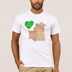 Camiseta do Coração e Mapa da Bandeira da Mauritân