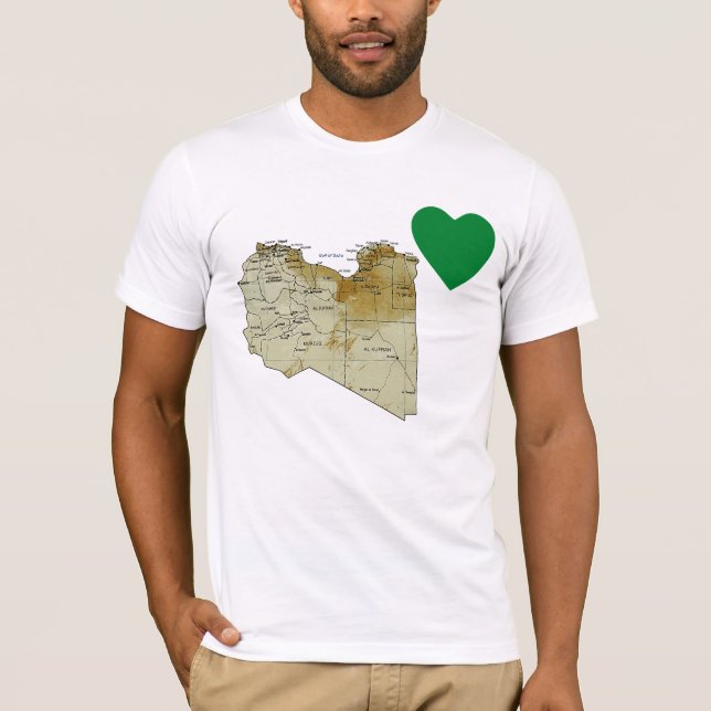 Camiseta do Coração e Mapa da Líbia (Frente)