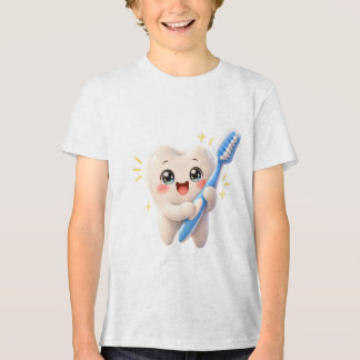 Camiseta do Dente Feliz e Fofo com Escova de Dente