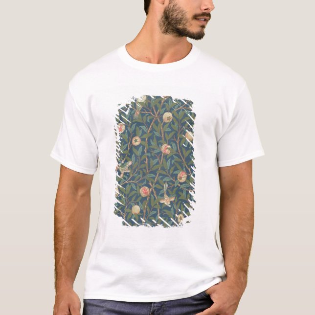 Camiseta Do "design do papel de parede pássaro e da romã", (Frente)
