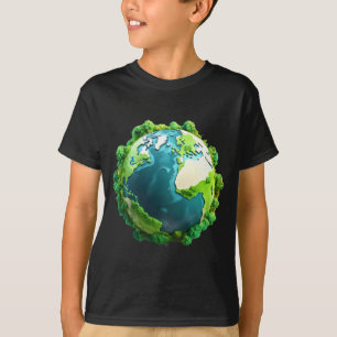 Camiseta do Dia da Terra Verde e Azul com Árvores