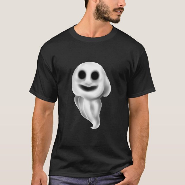Camiseta do Dia das Bruxas Negra com Fantasma Spoo (Frente)