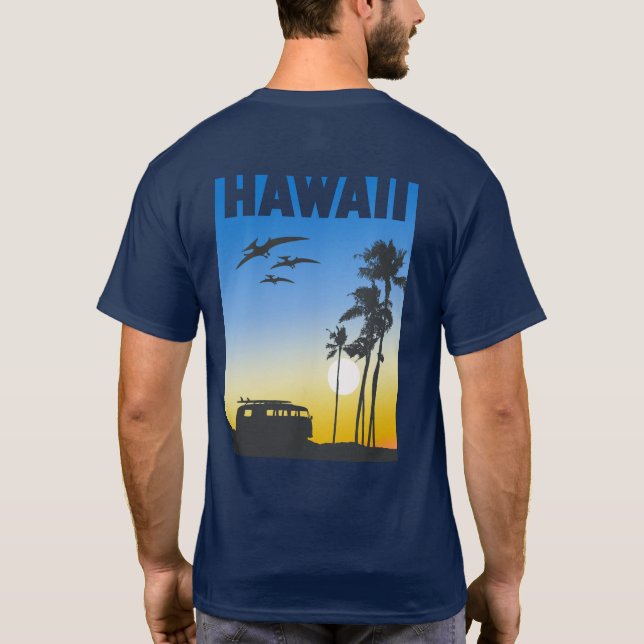 Camiseta do Dinossauro do Surf Sunset Hawaii (Verso)