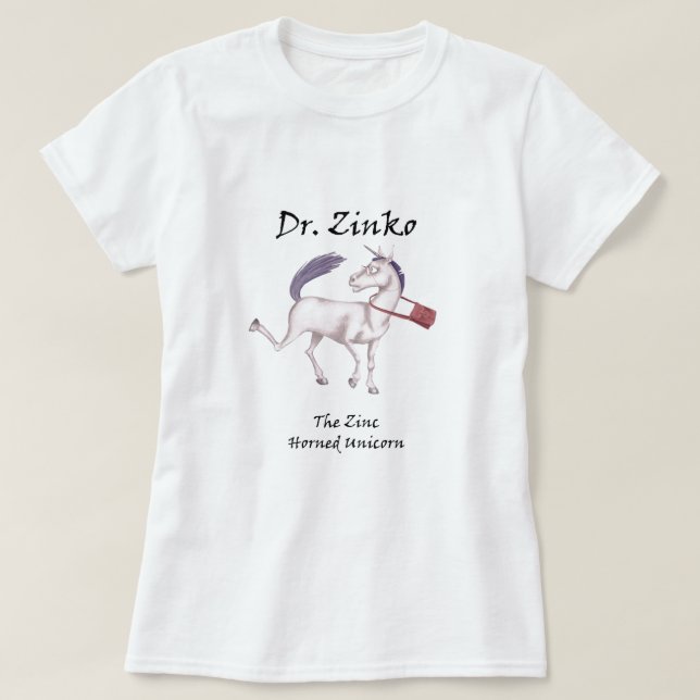 Camiseta do Dr. Zinko Zinco-Horned Unicórnio (Frente do Design)