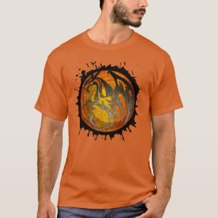 Camiseta do dragão de mastigar de pintura a laranj
