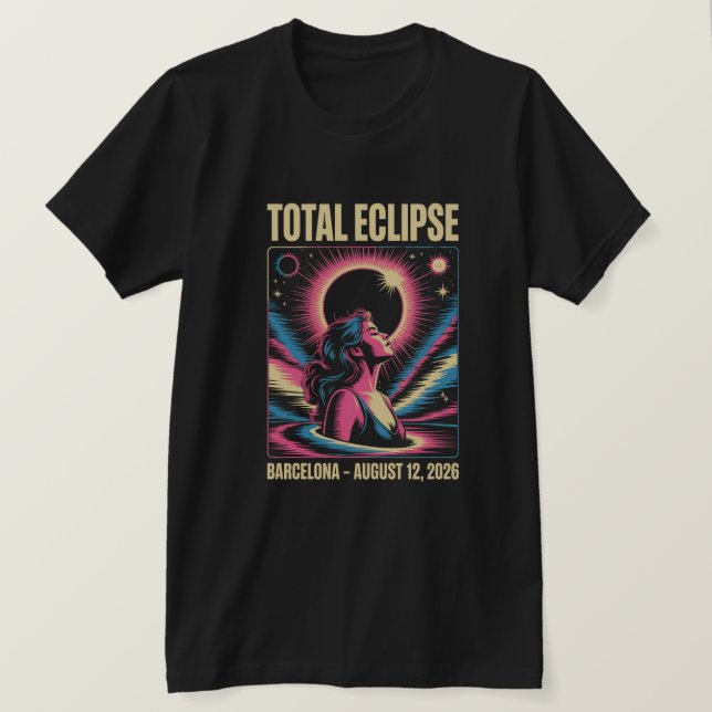 Camiseta do Eclipse Solar de Barcelona 2026 (Frente do Design)