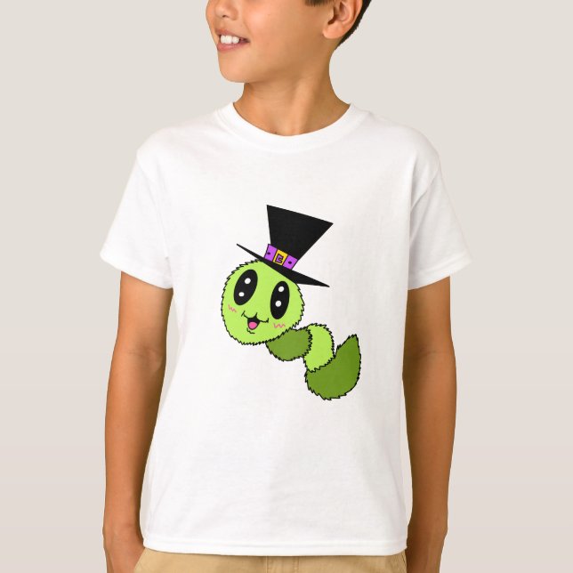 Camiseta do Garoto com Minhoca Fofa e Chapéu (Frente)