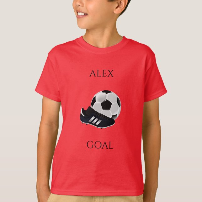 Camiseta do garoto SOCCER, nome personalizado. (Frente)