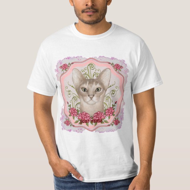 Camiseta do Gato Abissínio Rosas  (Frente)