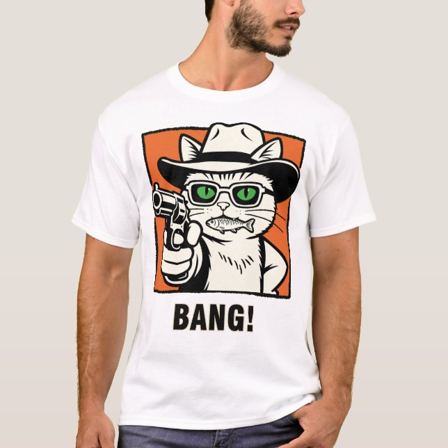 Camiseta do Gato Cowboy com Arma (Frente)
