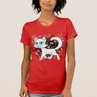 Camiseta do Gato de Natal (Vermelho)