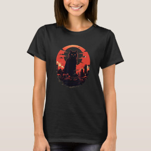 Camiseta do Gato do Pôr do Sol ao Estilo Japonês V