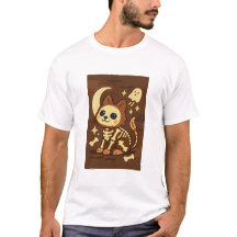 Camiseta do Gato Esqueleto Assustador e Fantasma