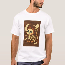 Camiseta do Gato Esqueleto Assustador e Fantasma