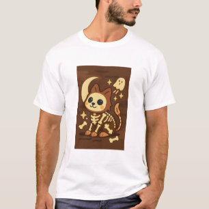 Camiseta do Gato Esqueleto Assustador e Fantasma