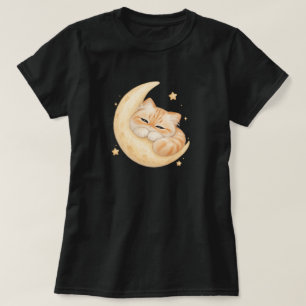 Camiseta do Gato laranja dormindo na Lua Crescente