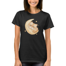 Camiseta do Gato laranja dormindo na Lua Crescente