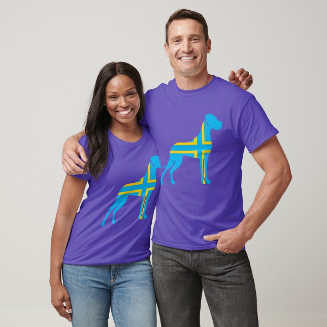 Camiseta do Grande Dane Azul Amarelo (Unissex)