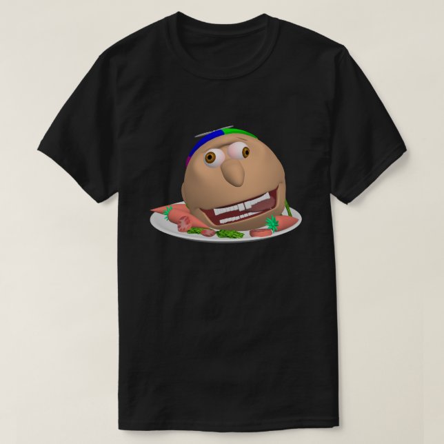 Camiseta do Johnny Cabeça na Bandeja de Halloween (Frente do Design)