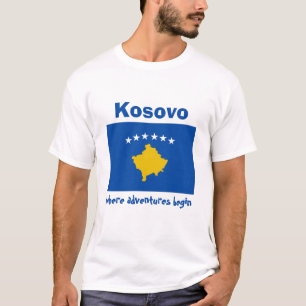 Camiseta do Kosovo Bandeira + Mapa + Texto