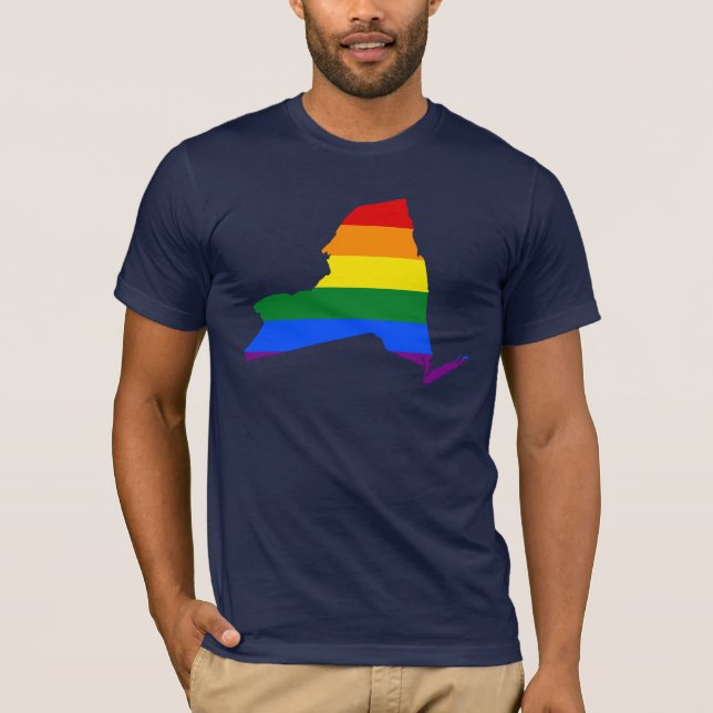 Camiseta do mapa da bandeira do estado de Nova Yor (Frente)