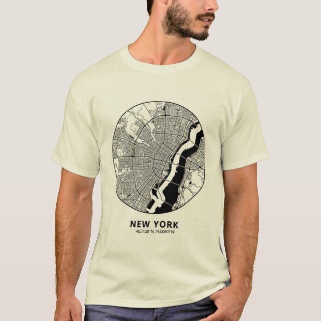 Camiseta do Mapa da Cidade de Nova York – Preto e  (Frente)