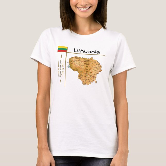 Camiseta do Mapa da Lituânia + Bandeira + Título (Frente)