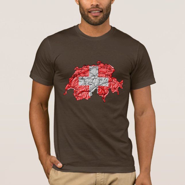 Camiseta do Mapa da Suíça com Cores da Bandeira (Frente)