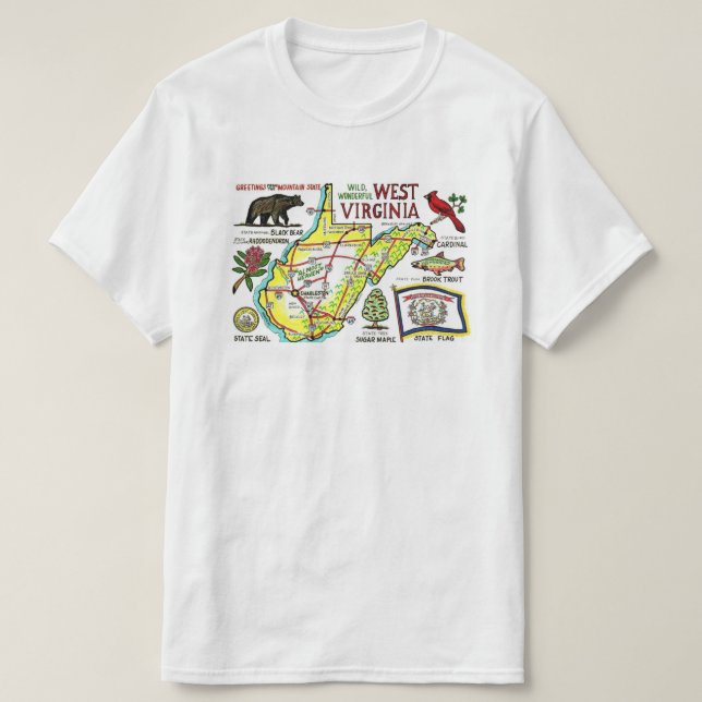 Camiseta do Mapa da Virgínia Ocidental (Frente do Design)