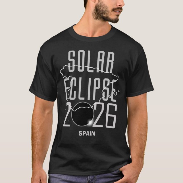 Camiseta do Mapa do Eclipse Solar 2026 Espanha (Frente)