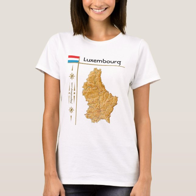 Camiseta do Mapa e Bandeira do Luxemburgo + Título (Frente)