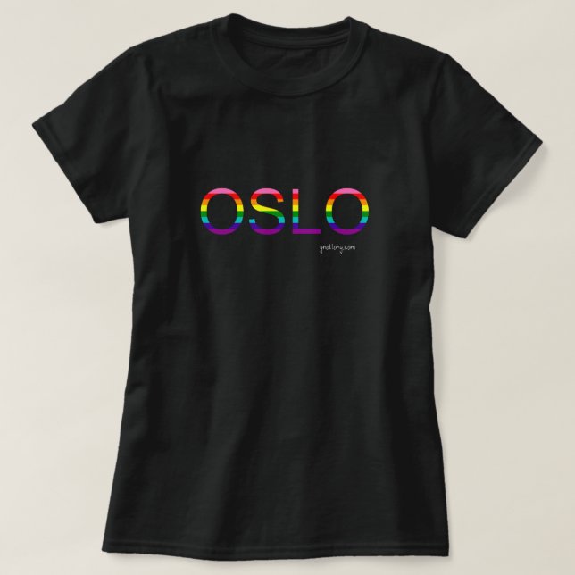 Camiseta do Orgulho Oslo | Sinalizador arco-íris (Frente do Design)
