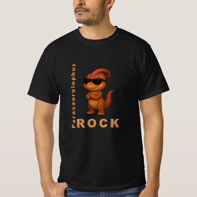 Camiseta do Parasaurolophus Rock – T‑Shirt de Dino (Frente)