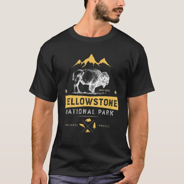 Camiseta do Parque Nacional Yellowstone EUA Bison  (Frente)