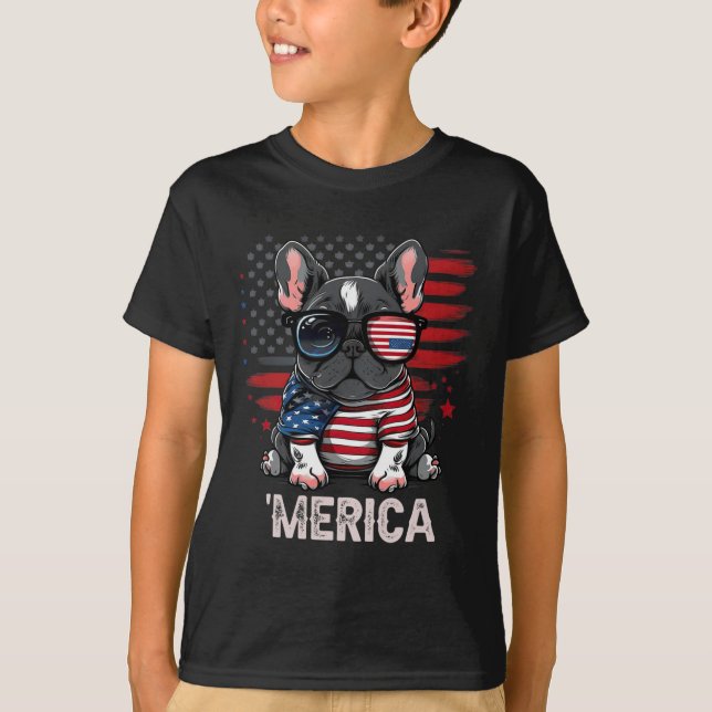 Camiseta Do Patriótico Cachorro Francês Merica (Frente)