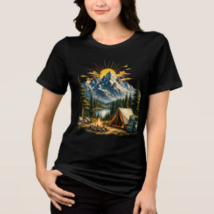 Camiseta do pôr do sol da aventura de camping na m