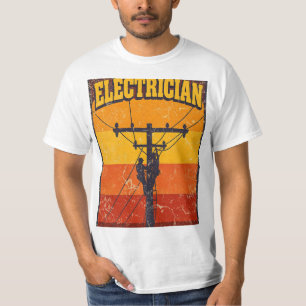Camiseta do Pôr do Sol Retro Eletricista Lineman V