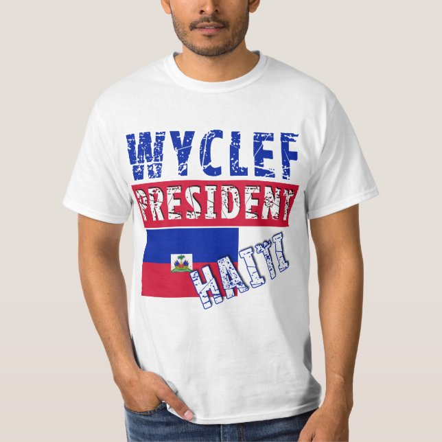 Camiseta do presidente Haiti de WYCLEF, canecas, (Frente)