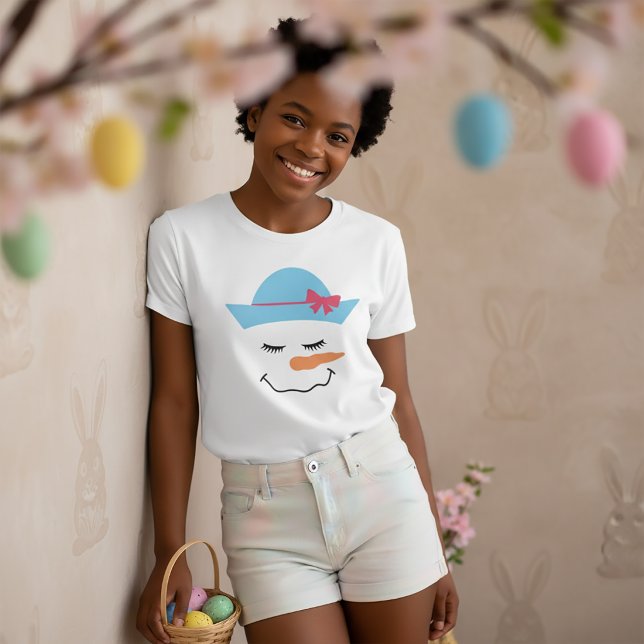 Camiseta do Rosto do Boneco de Neve com Chapéu Azu (Criador carregado)