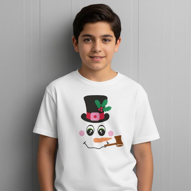 Camiseta do Rosto do Boneco de Neve Com Chapéu e C (Criador carregado)