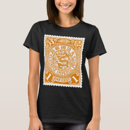Camiseta do Selo Postal Chinês Antigo em Ouro