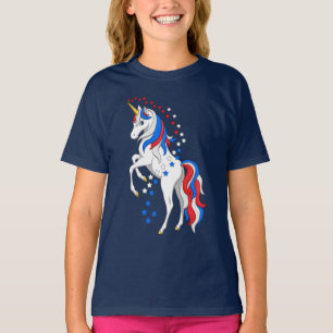 Camiseta do Unicórnio Americano Patriótico Azul