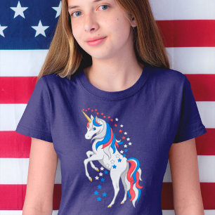 Camiseta do Unicórnio Americano Patriótico Azul 