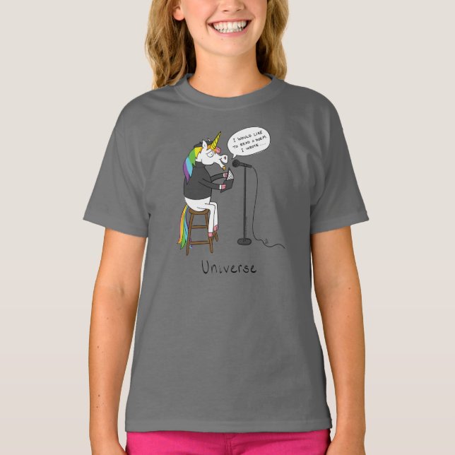 Camiseta do Universe Unicorn Poetry Engraçado Girl (Frente)