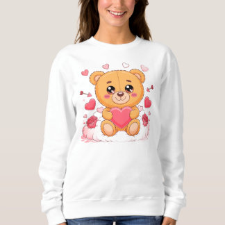 Camiseta do ursinho fofo segurando coração rosa