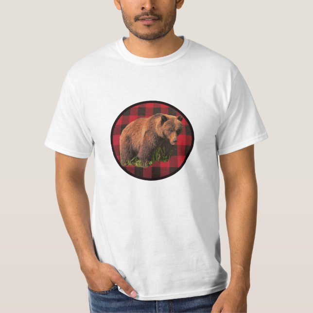Camiseta do Urso Cinzento Xadrez Búfalo (Frente)