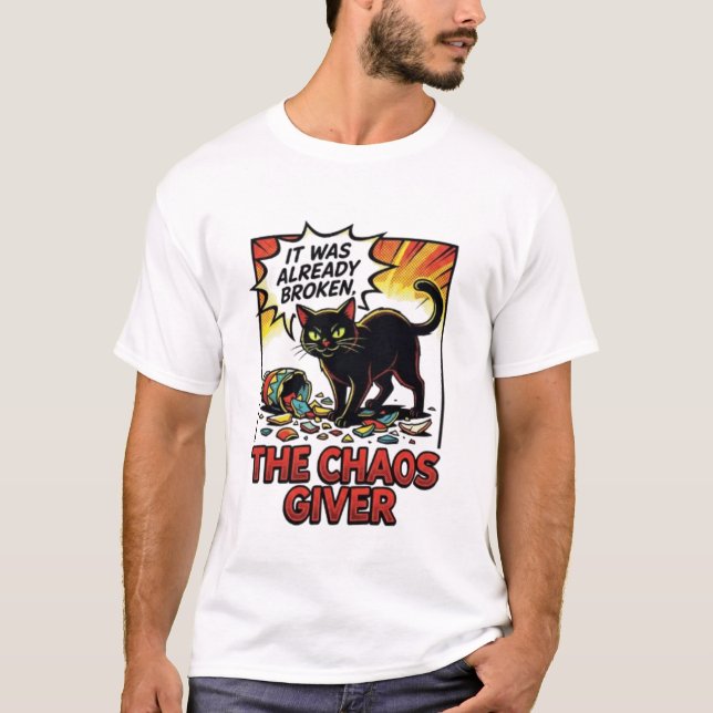 Camiseta Doador de Gato Preto Engraçado - Estilo Quadrinhos (Frente)
