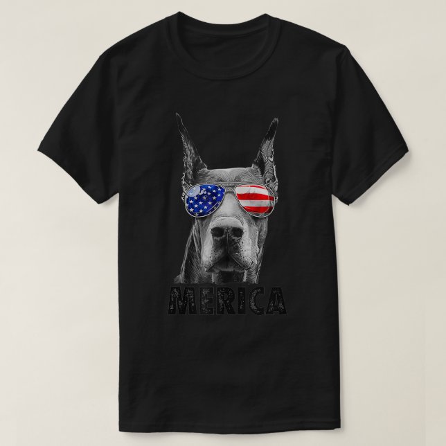 Camiseta Doberman 4 de julho Merica Men American Flag chri (Frente do Design)