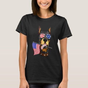Camiseta Doberman Bandeira Americana Patriótico Cão Doberma